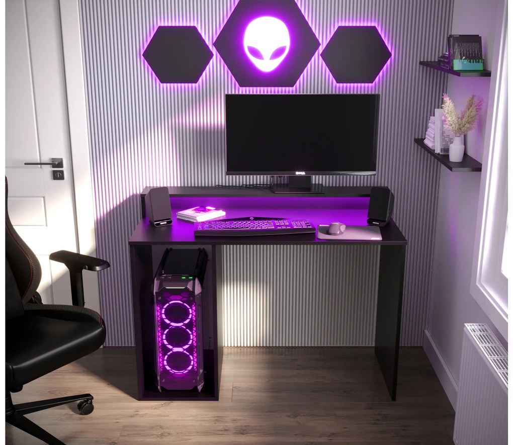 Herný PC stolík Garrick 2 (čierny) (s LED RGB osvetlením). Akcia -18%. Vlastná spoľahlivá doprava až k Vám domov. 1064135