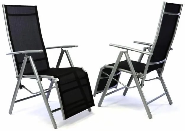 Garthen 35224 2x záhradné polohovacie kreslo vrátane opierky na nohy - čierna