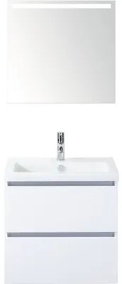 Kúpeľňový nábytkový set Vogue 60 cm s keramickým umývadlom a zrkadlom s LED osvetlením biela vysoko lesklá