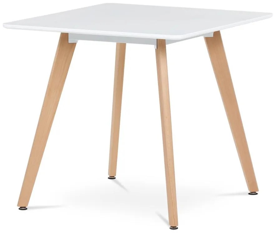 Jedálenský stôl DT-312 WT 80x80x74 cm, MDF, biely matný lak, masívny buk