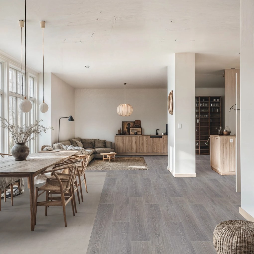 Gerflor, PVC podlaha - lino AladinTex Ultra 1442 Valencay pecan, na mieru, šíře 4m, šedá, filc, chodba / predsieň