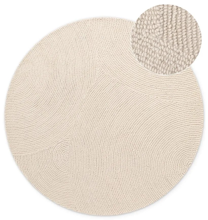 Ručne tkaný vlnený okrúhly koberec vo svetlo prírodnej farbe ø 150 cm Eleni Natural White – Hanse Home