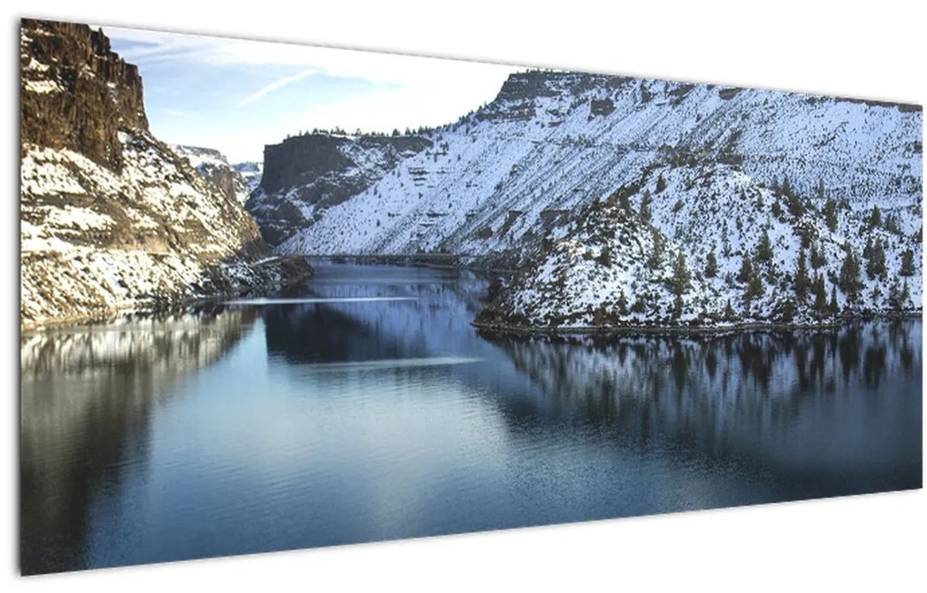 Obraz - zimná krajina s jazerom (120x50 cm)