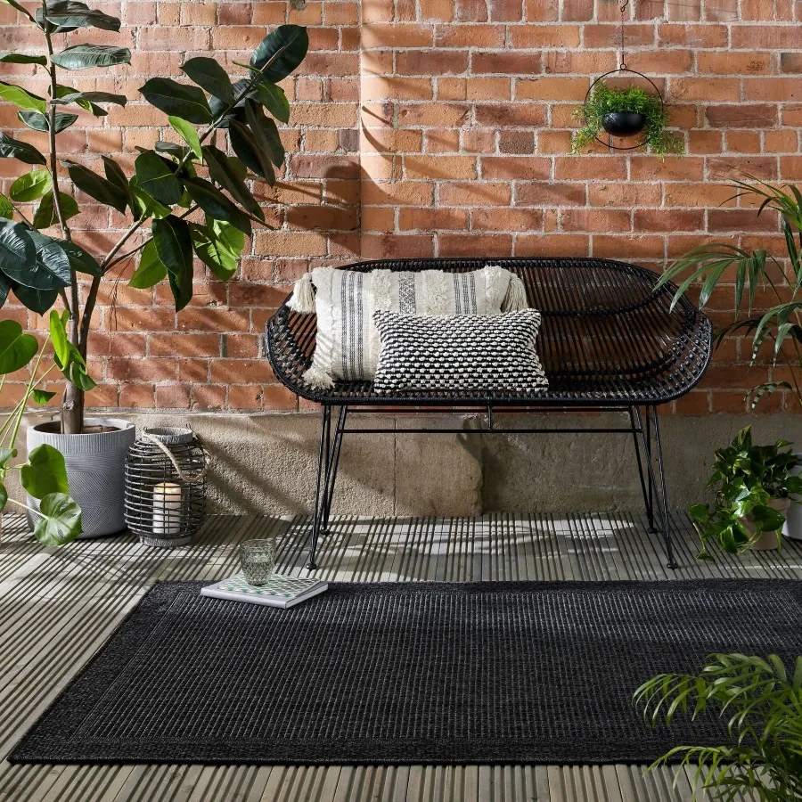 Flair Rugs, Kusový koberec Aruba Alfresco Weave Charcoal – na von aj na doma, 133x170, čierna, chodba / predsieň