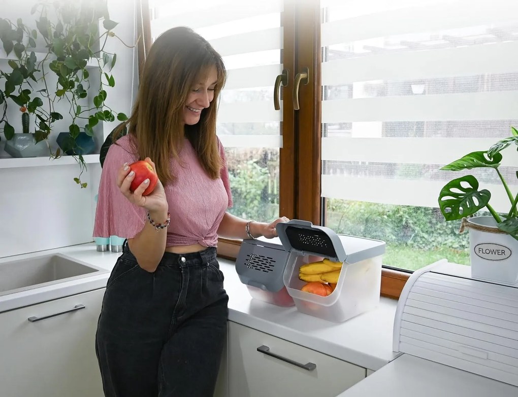 ALTOM Úložný box na zemiaky a cibuľu s vetraním, sivý (10 l)