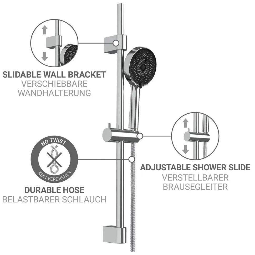 Sprchová súprava z nehrdzavejúcej ocele v striebornej farbe s ručnou sprchou/posuvný držiak 70 cm Softwater – Wenko