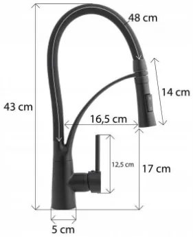 Erga Zefir, vysoká drezová batéria s elastickým ramenom h-430, čierna matná, ERG-YKA-BZ.ZEFIR-BLK