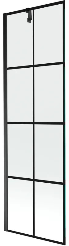Mexen Next, vaňová zástena 1-krídlová 60 x 150 cm, fixné krídlo, 6 mm číre sklo s čiernym vzorom, čierny profil, 895-060-000-00-77-70