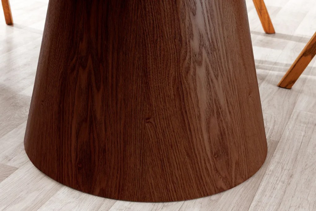 Jedálenský stôl UNIQUE 120 cm okrúhly, orechové drevo, dyhovaná keramika, doska z bieleho mramoru