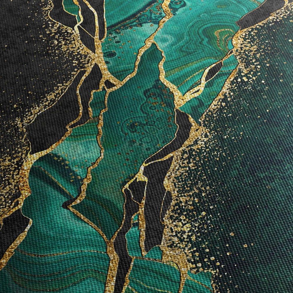 Obraz - Petrolejovo-zlaté mramorovanie (70x50 cm)