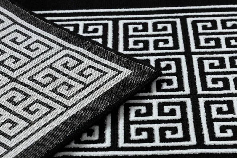 Dywany Łuszczów, Koberec behúň Gloss 6776 85 greek black/ivory, 80x200, čiernobiela, obývacia izba