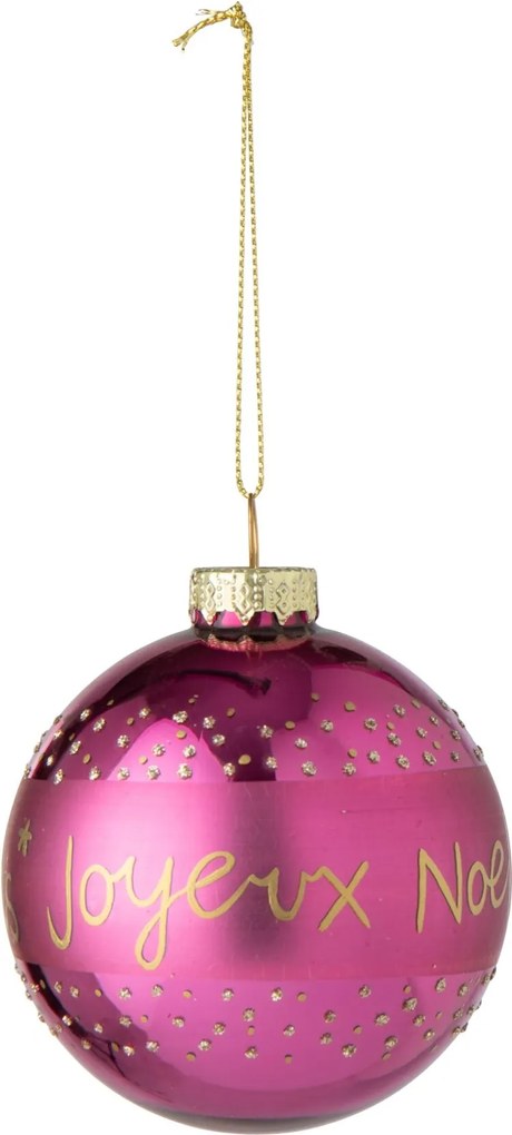 Vánoční baňka Merry Christmas skleněná fuchsiová – 8*8*8 cm