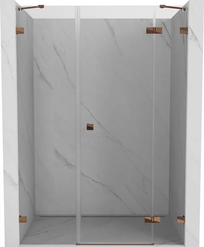 Mexen Lunar, pravé otočné sprchové dvere 145 cm, 8mm číre sklo, ružové zlato profil, 834S-145-050-60-00-P