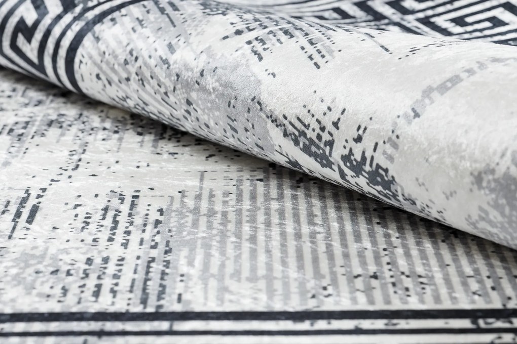 Koberec ANDRE 1189 Mramor, grécky - prateľný, protišmykový - čierno / strieborný