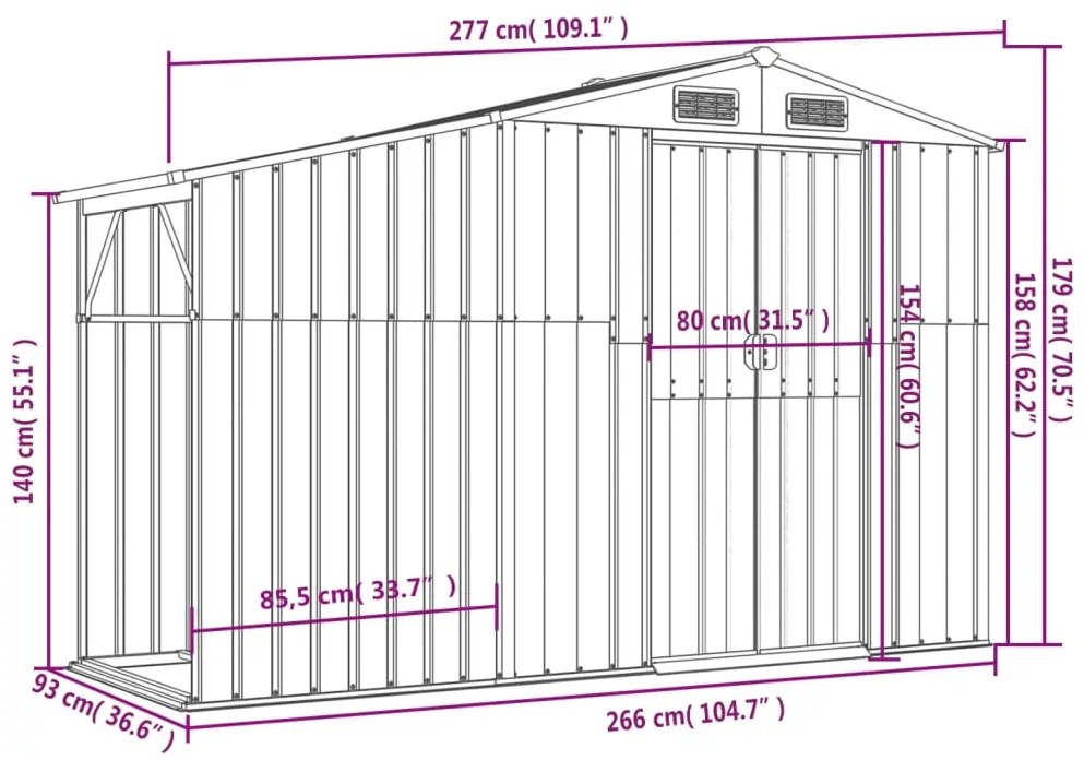Záhradná kôlňa antracitová 277x93x179 cm pozinkovaná oceľ