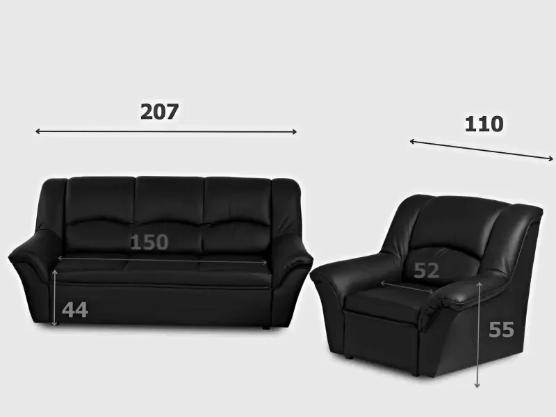 Kožená sedacia súprava DUBAJ LUX 3+1+1, čierna (k-70)
