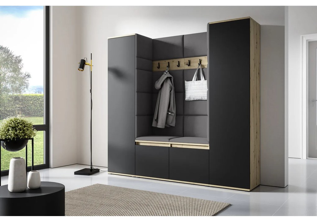 Predsieňová stena AMI 31 Bez zrkadla Dub artisan + čierna Tmavosivá