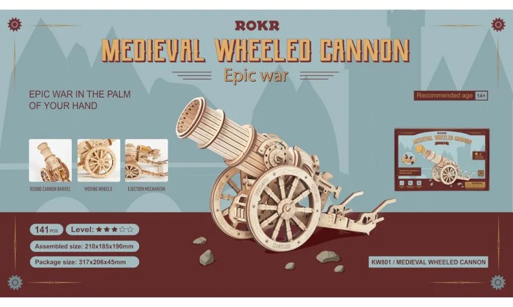 ROBOTIME Roker 3D drevené puzzle Stredoveké obliehacie dialo 158 ks
