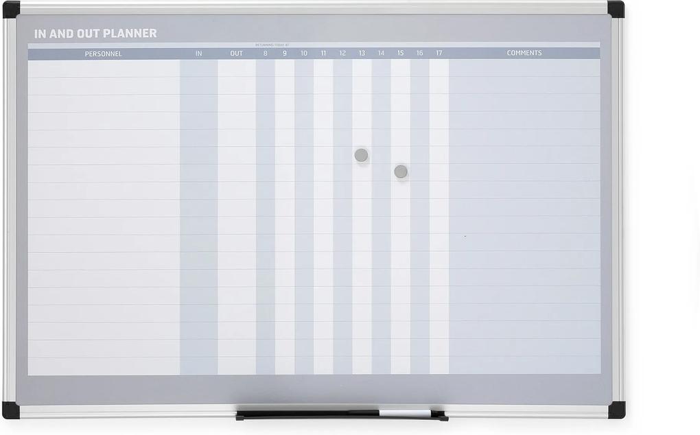 Biela magnetická tabuľa Mabel, na dochádzku, 900x600 mm