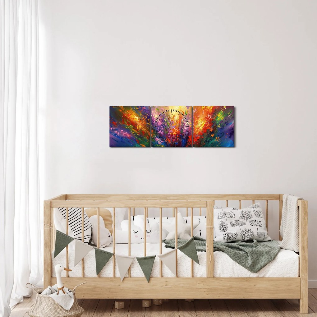 Obraz - Abstrakcia kvetov (s hodinami) (90x30 cm)