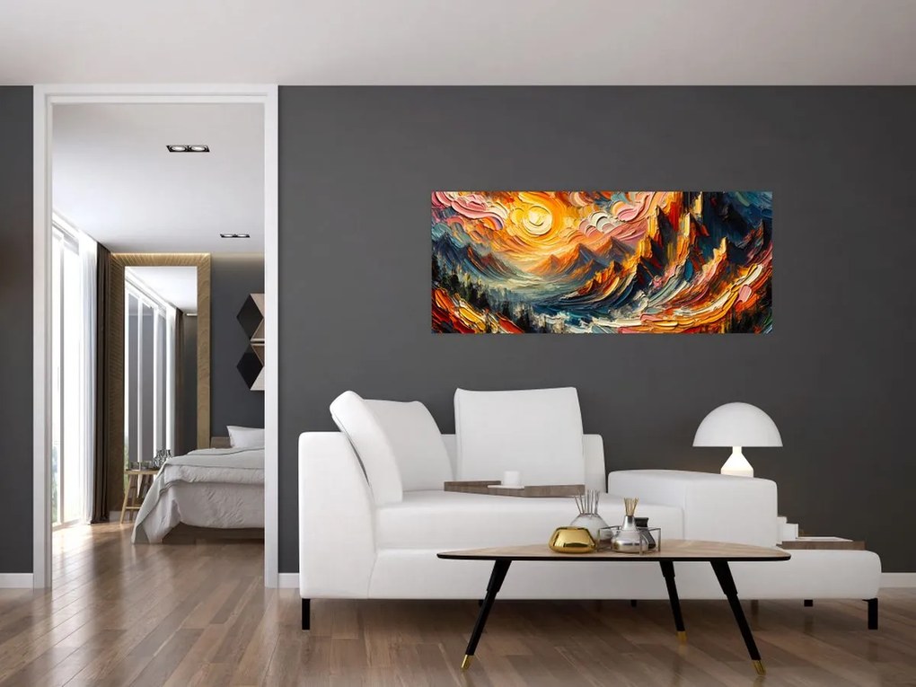 Obraz - Hory zalité slnkom (120x50 cm)