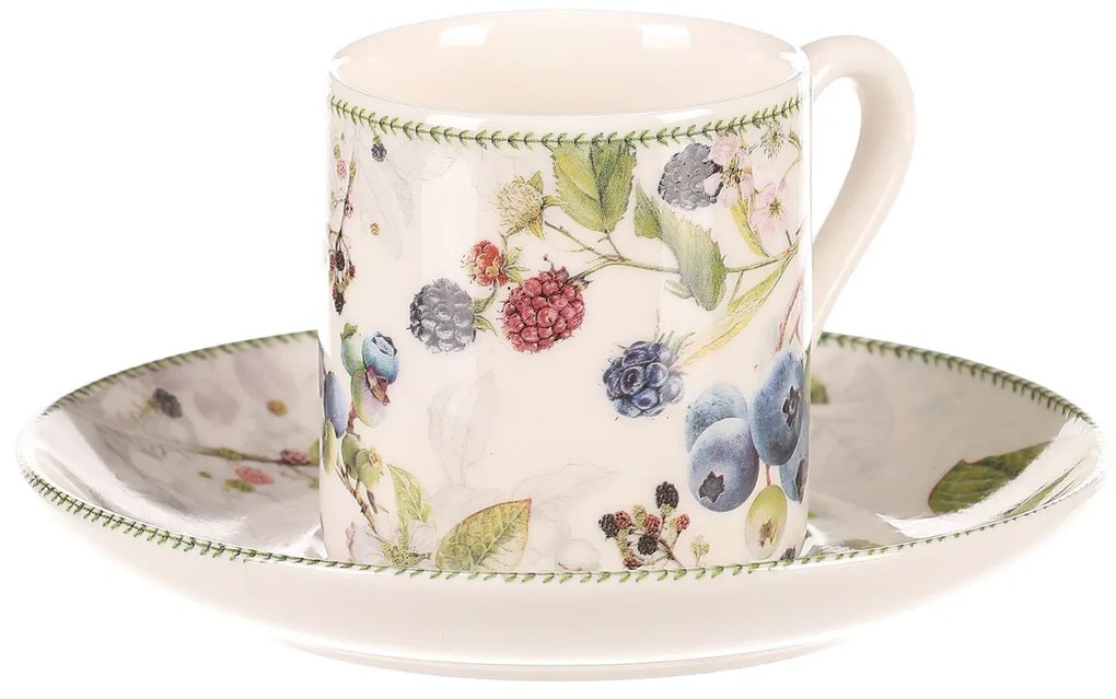 Súprava porcelánových hrnčekov s podšálkami Lesné plody, 2 ks