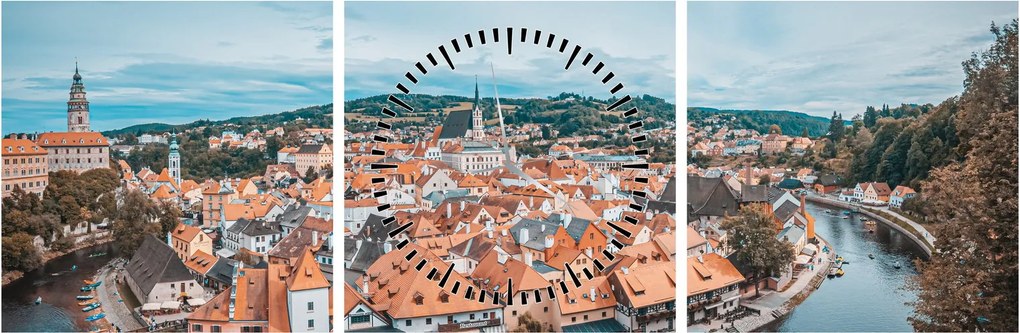 Obraz - Český Krumlov (s hodinami) (90x30 cm)