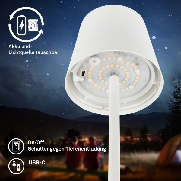 Briloner 1507016 - LED stmievateľná stojacia lampa KIKI 4,3W/5V IP44 2600 mAh biela