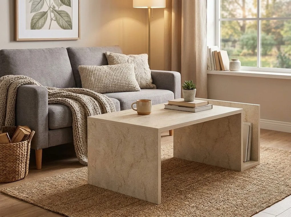 Konferenčný stolík NUVAREK, travertín/béžová