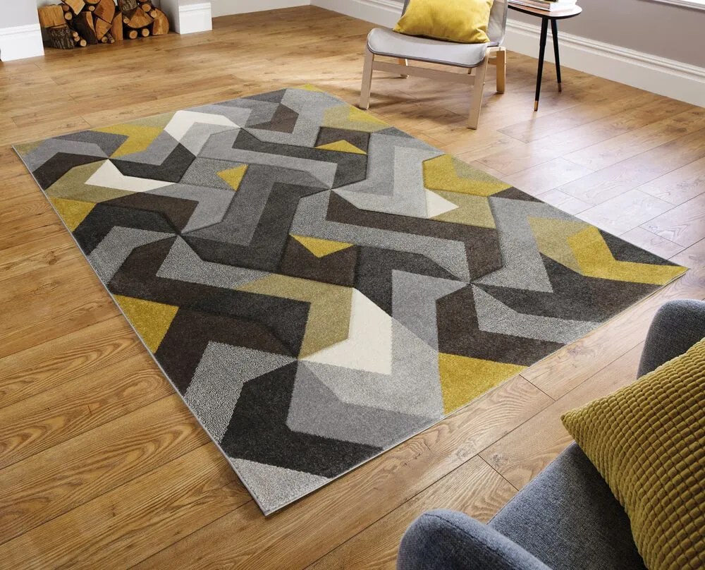 Flair Rugs koberce Kusový koberec Hand Carved Aurora Grey / Ochre - 120x170 cm