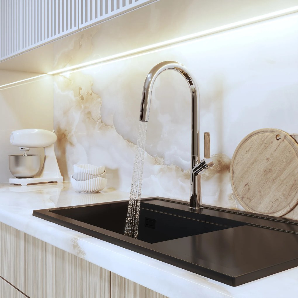 Gamma Awra, kuchynská batéria s vyťahovacou výlevkou a dvojfunkčnou sprchou, chrómová, GMA-BAA-CH