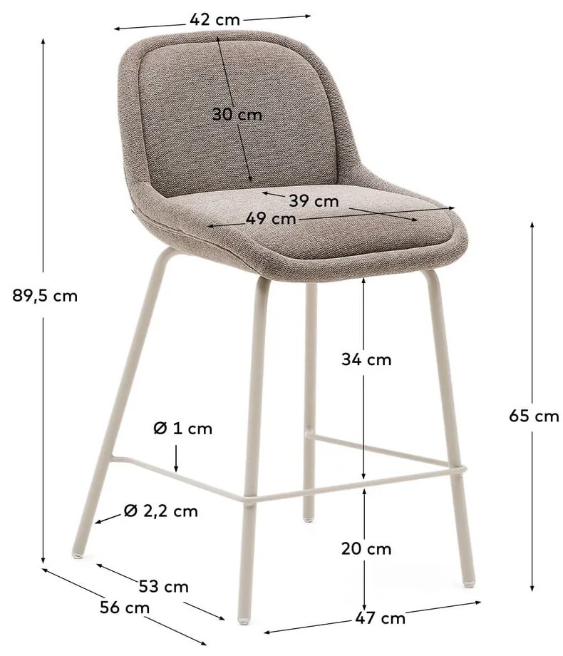 Barová stolička sivobéžová (výška sedadla 65 cm) Aimin – Kave Home