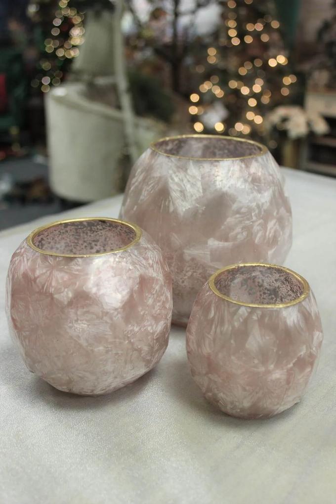 Ružový zamrznutý sklenený svietnik 8cm