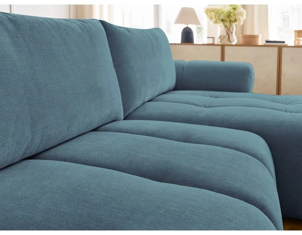 Modrá rozkladacia/s úložným priestorom rohová pohovka (pravý roh/s leňoškou) Fuji – Bobochic Paris