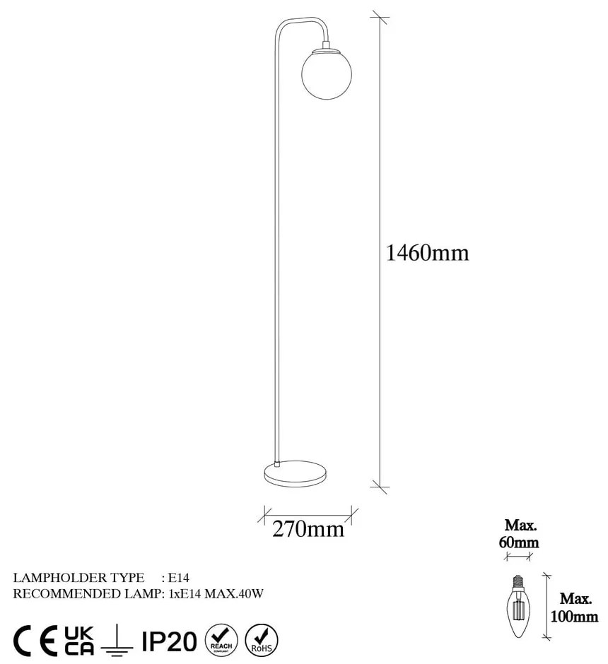 Stojacia lampa so skleneným tienidlom (výška 27 cm) Viran – Opviq lights