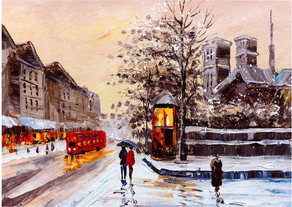 Obraz - Maľba zimného mesta (70x50 cm)