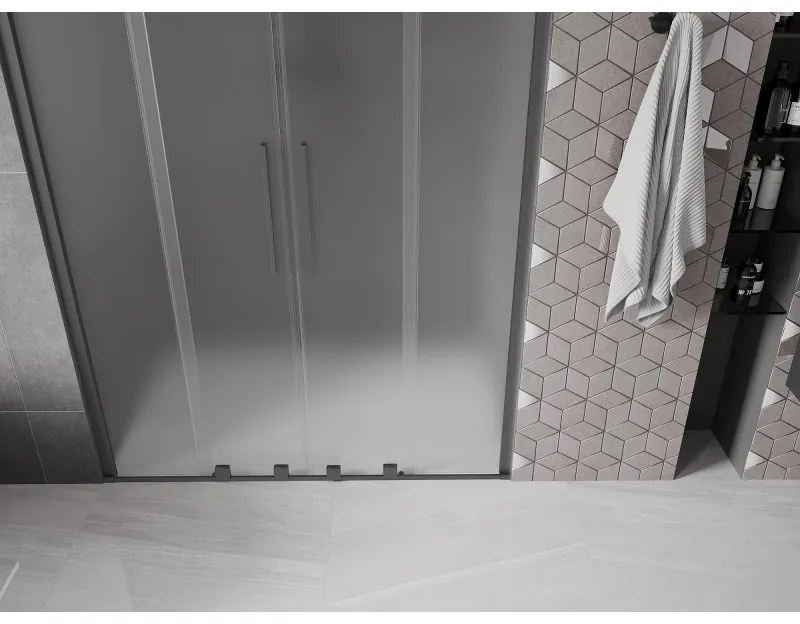 Mexen Velar Duo, posuvné sprchové dvere do otvoru 160 cm, 8mm sklo námraza, brúsený grafit, 871-160-000-32-95
