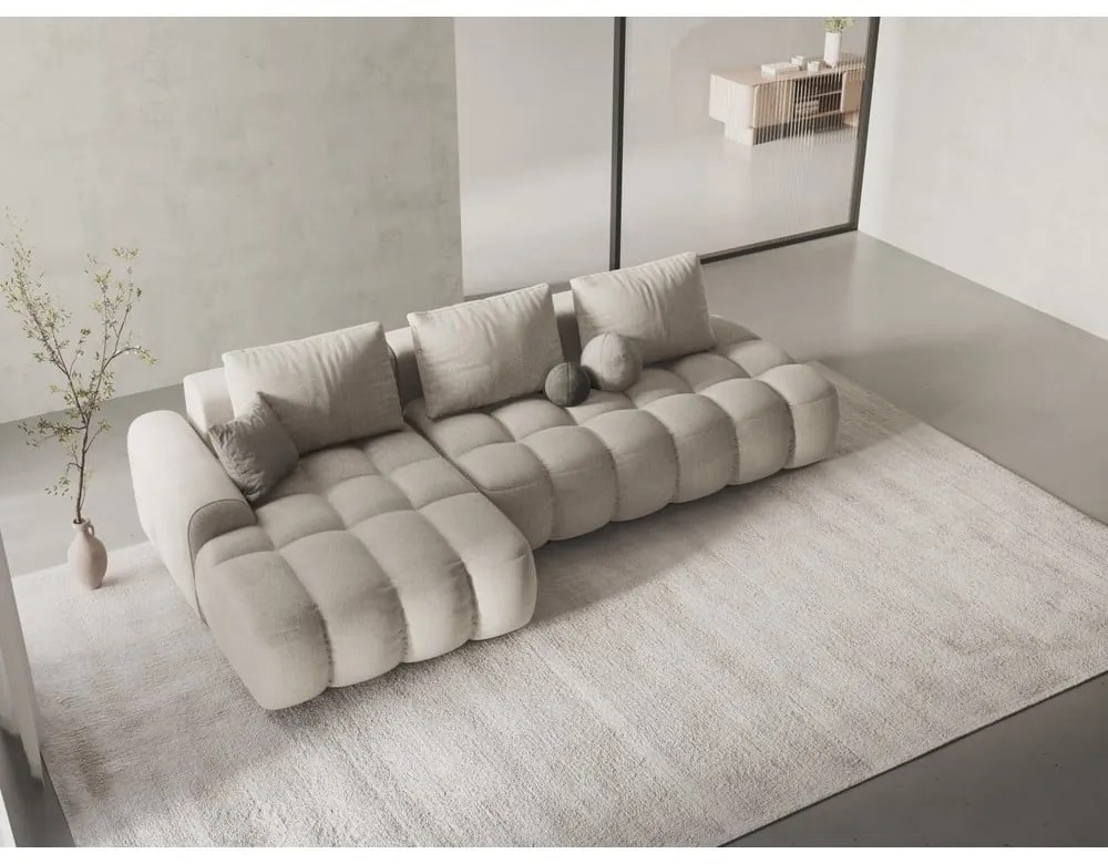 Béžová rozkladacia/s úložným priestorom rohová pohovka (ľavý roh/s leňoškou) Linz – Cosmopolitan Design