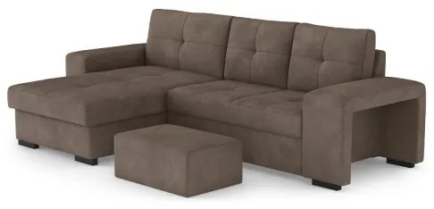 Rozkladacia sedačka s úložným priestorom a taburetom PALERMO, hnedá, ľavé prevedenie