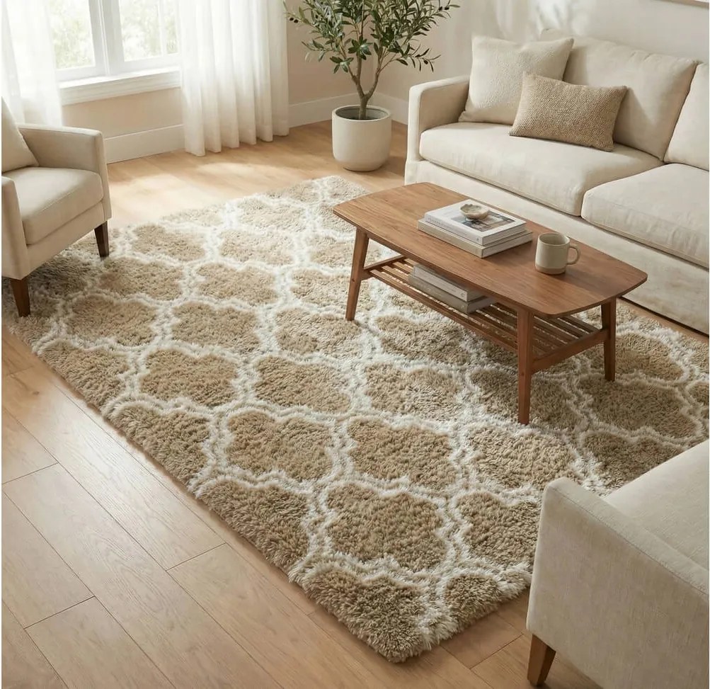 TZ Béžový vzorovaný koberec shaggy Decor Latern Rozmer: 100x150 cm