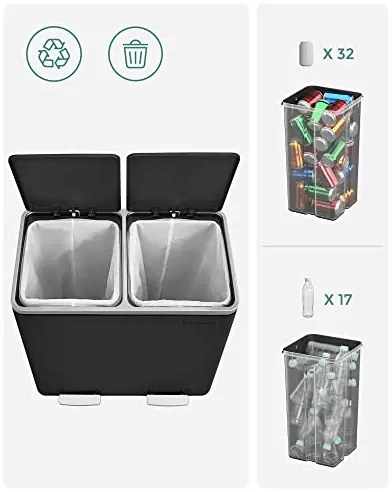 Recyklačný odpadkový kôš SONGMICS LTB48BK