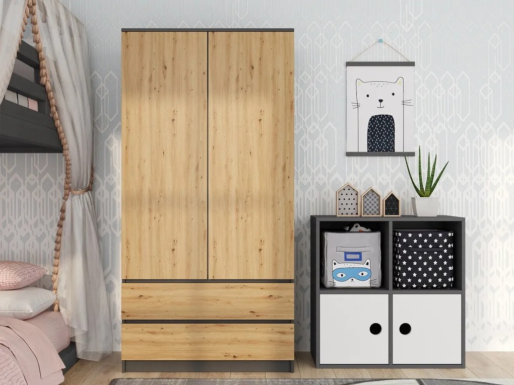 Šatníková skriňa MALWA I 90 cm antracit/dub artisan