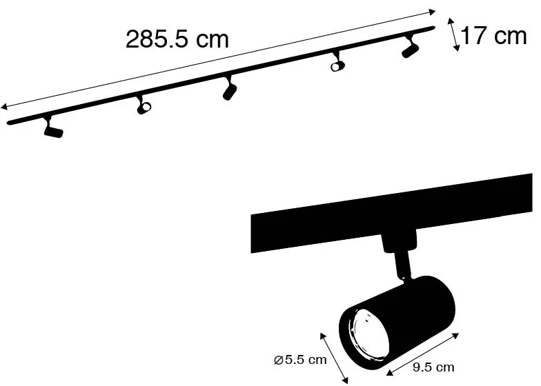 Moderný 1-fázový koľajnicový systém s 5 bodovými svetlami tmavo bronzový - Jeana