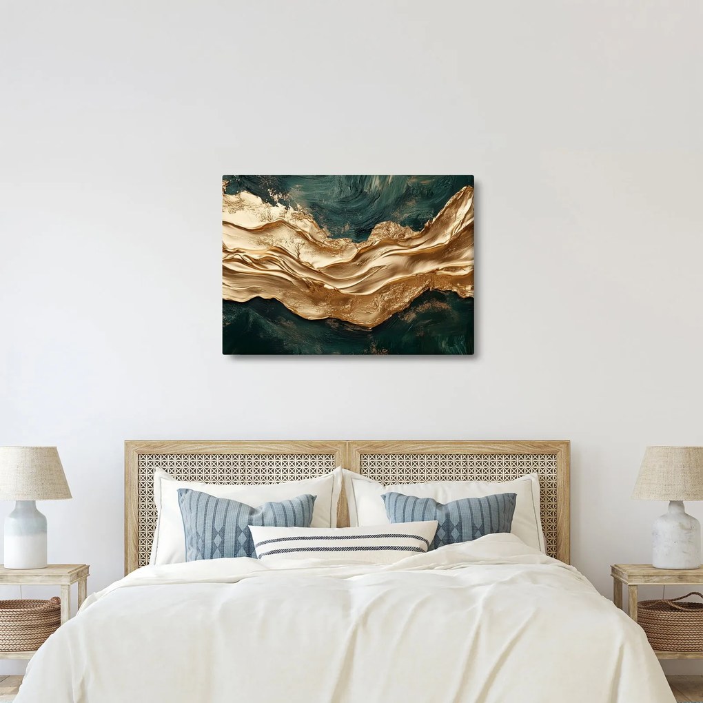 Obraz - Zelená abstrakcia so zlatom II. (70x50 cm)