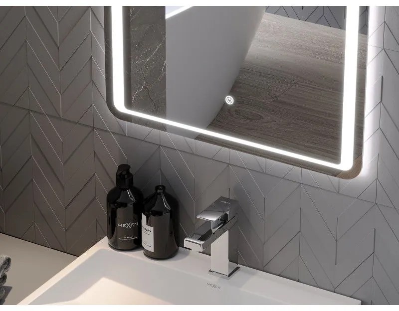 Mexen Zusa, LED kúpeľňové zrkadlo s podsvietením 60x80 cm, 6000K, ochrana proti zahmlievaniu, 9808-060-080-611-00