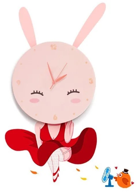 Detské nástenné svietidlo s hodinami Bunny Clock, 1x ružové plastové tienidlo