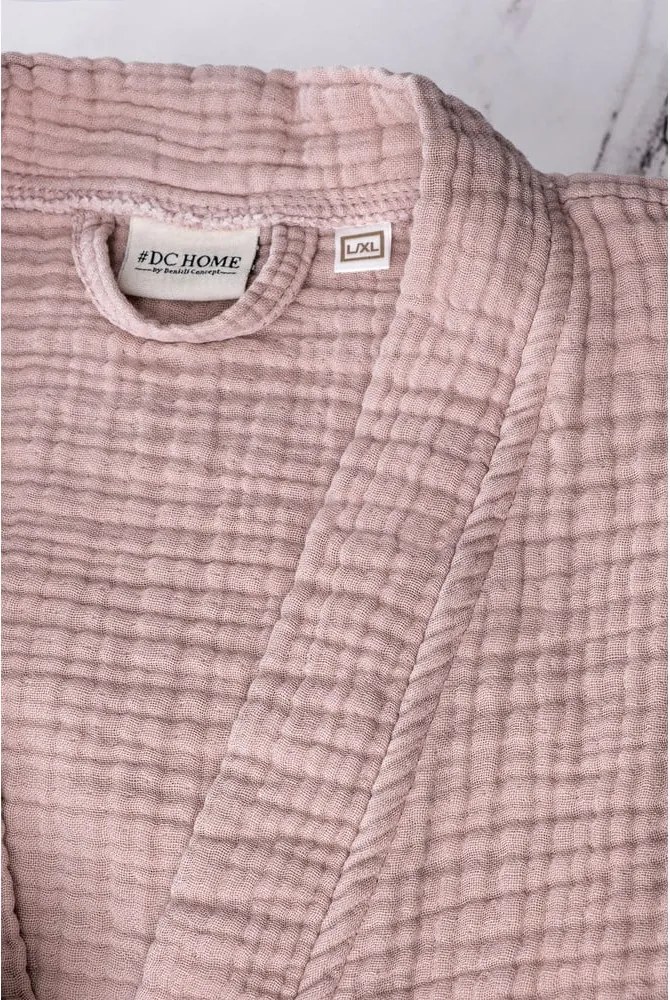 Ružový mušelínový župan veľkosť S/M Kimono – Foutastic