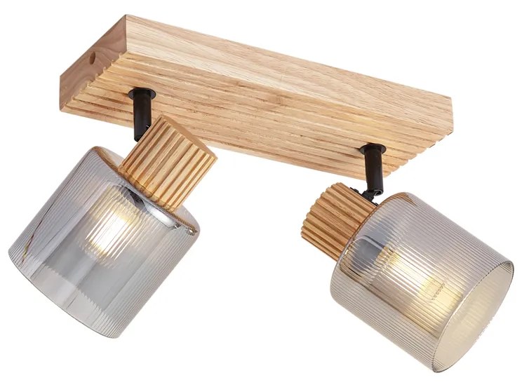 Inteligentný reflektor drevený s dymovým sklom 2-svetelný otočný a naklápací vrátane WiFi G45 - Gracy