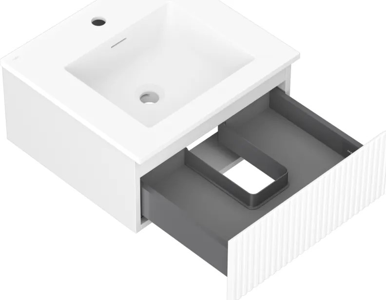 Mexen Rivel, kúpeľňová skrinka 50 cm s umývadlom Otis, 1 zásuvka, drážkovaná, biela matná, 91A20-05023-1-BF01-W18M01