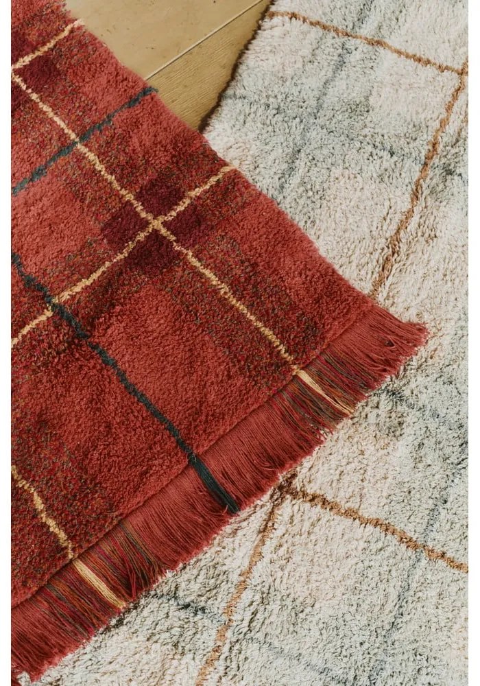 Krémový/šalviovozelený prateľný/ručne tkaný bavlnený koberec 140x190 cm Tartan Blue Sage – Lorena Canals